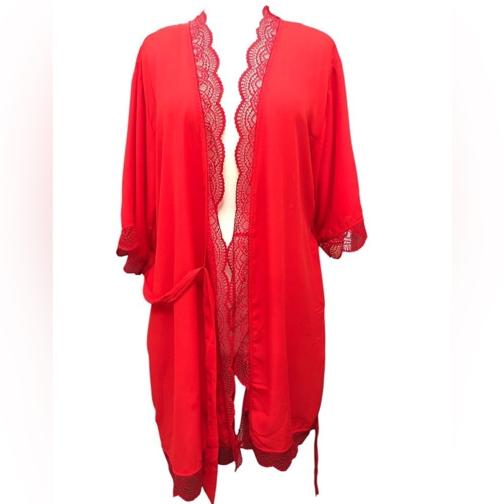 I.N.C. Intimates Red Lace Trim Robe - Picture 3 of 11